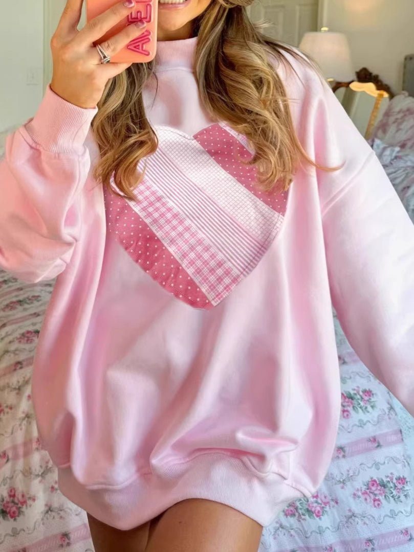 Heart Embroidery Oversized Pullover Sweater Women N6B096