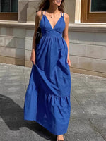 Load image into Gallery viewer, Blue V-Neck Slip Dress Women N6D113