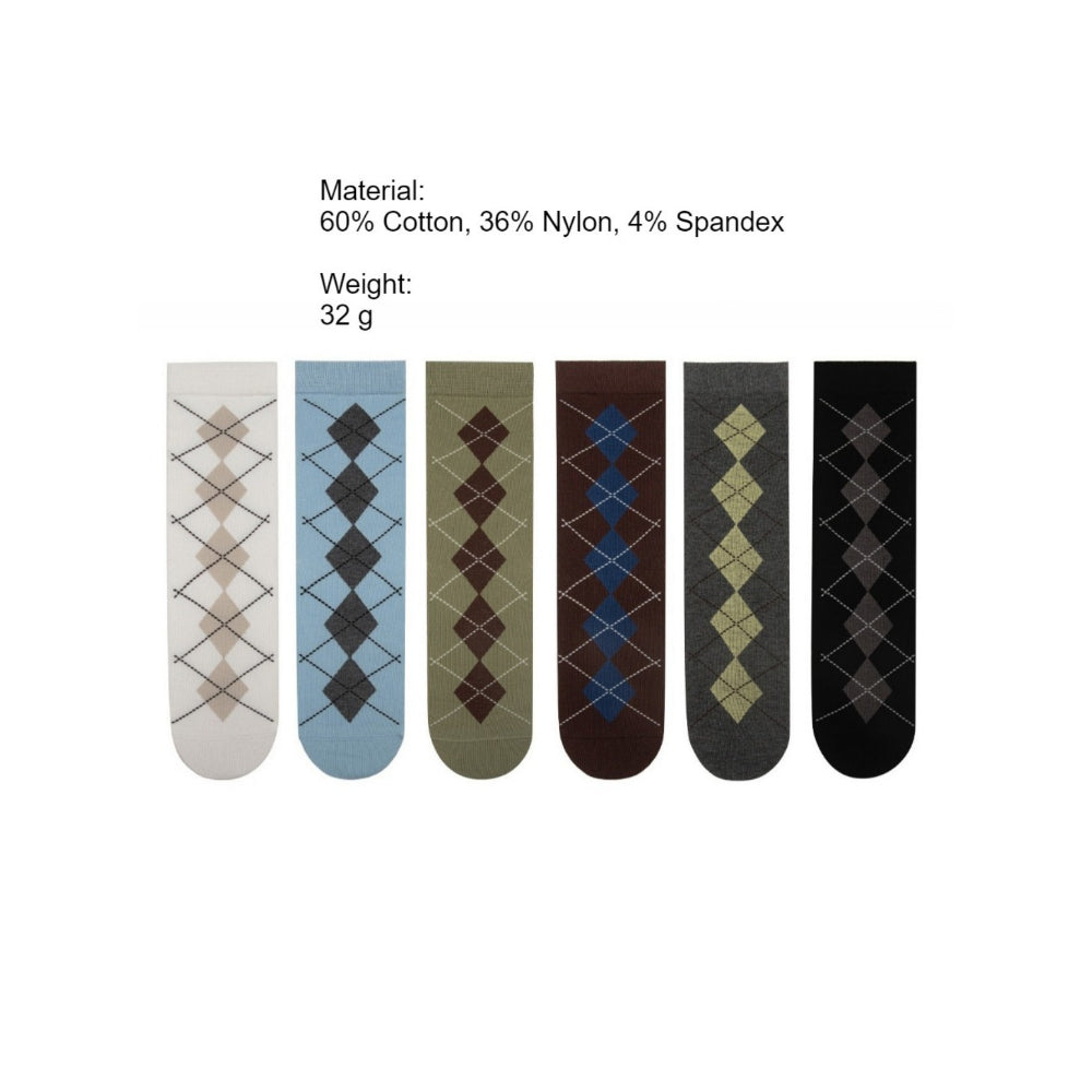 Color Block Seamless Diamond Retro Mid-Calf Socks White N6H019