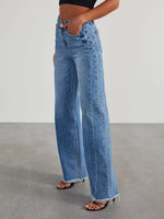 Load image into Gallery viewer, Loose Wide Leg Side Panel Raw Hem Jeans Women N6D154