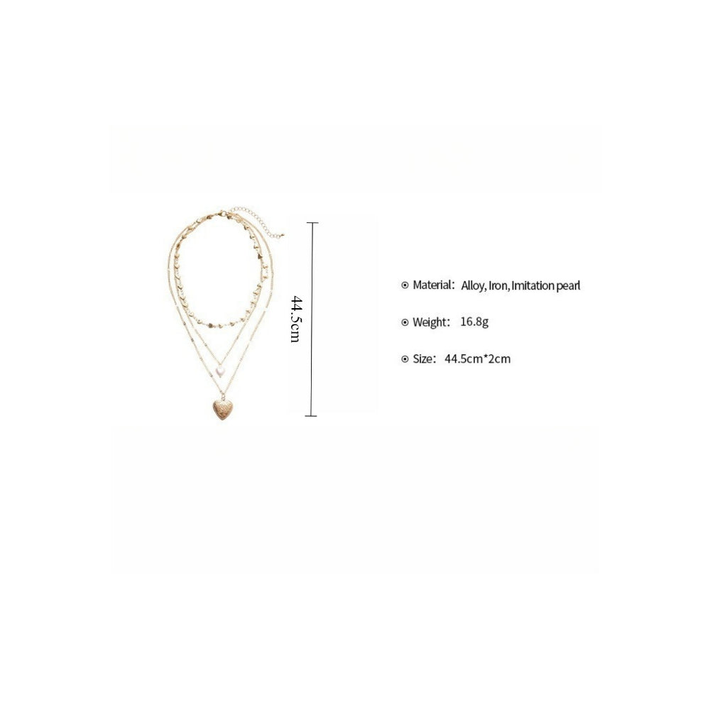 Vintage Faux Pearl Heart Layered Sweater Chain Women N6H149