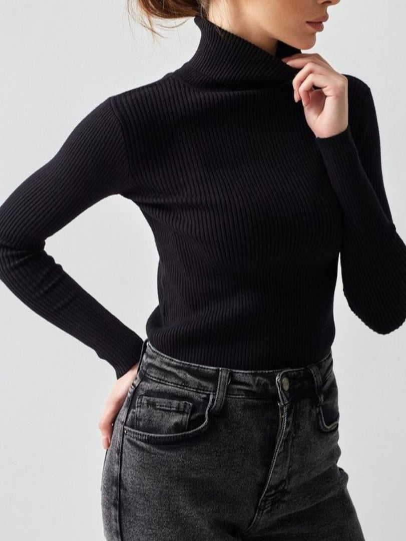 High Neck Knit Base Layer Top Women Slim Fit N6H320