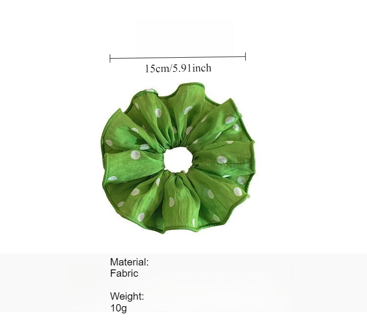 Green White Polka Dot Scrunchie Summer Fresh Hair Tie N6F138
