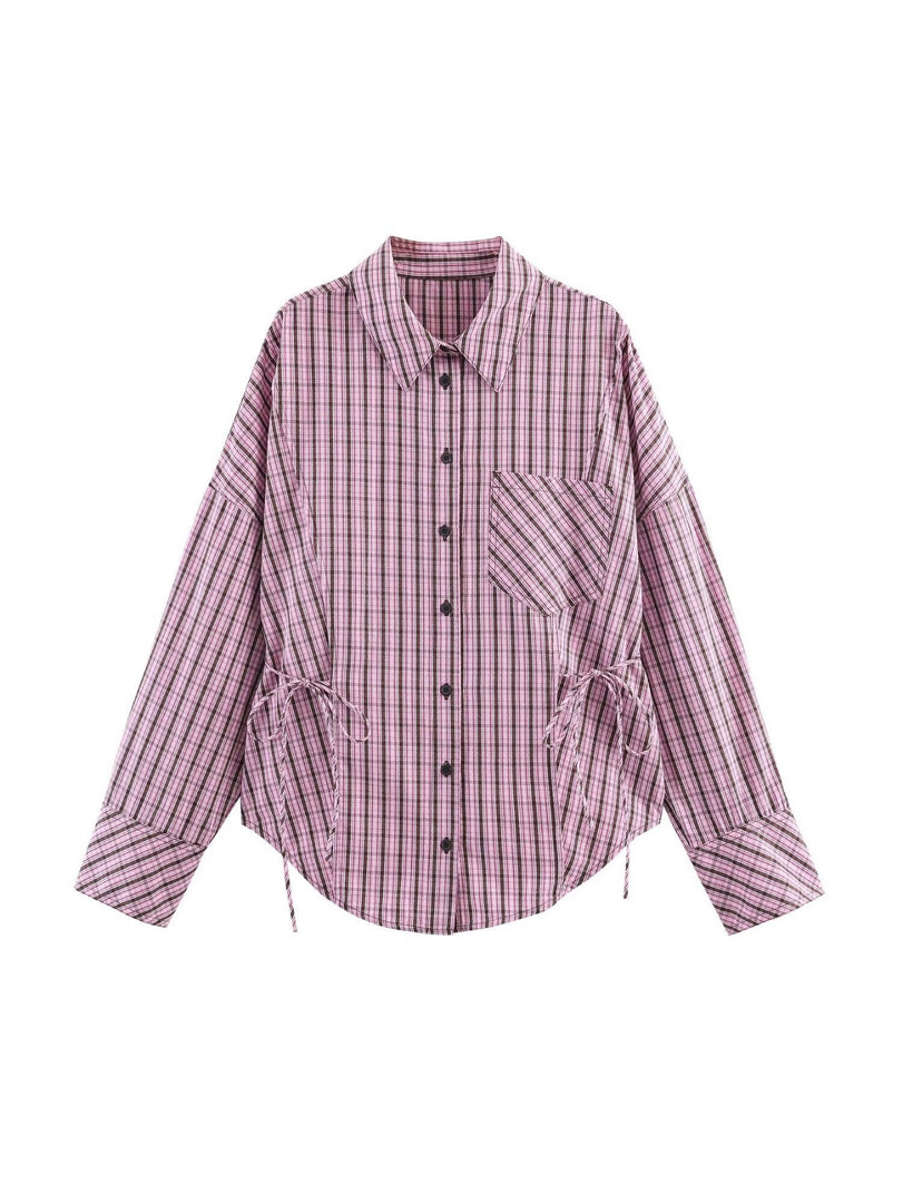 Bow Tie Detail Gingham Shirt Women N6C112