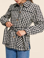 Load image into Gallery viewer, Check Peter Pan Button Cardigan Long Mid Heavy N5Z597
