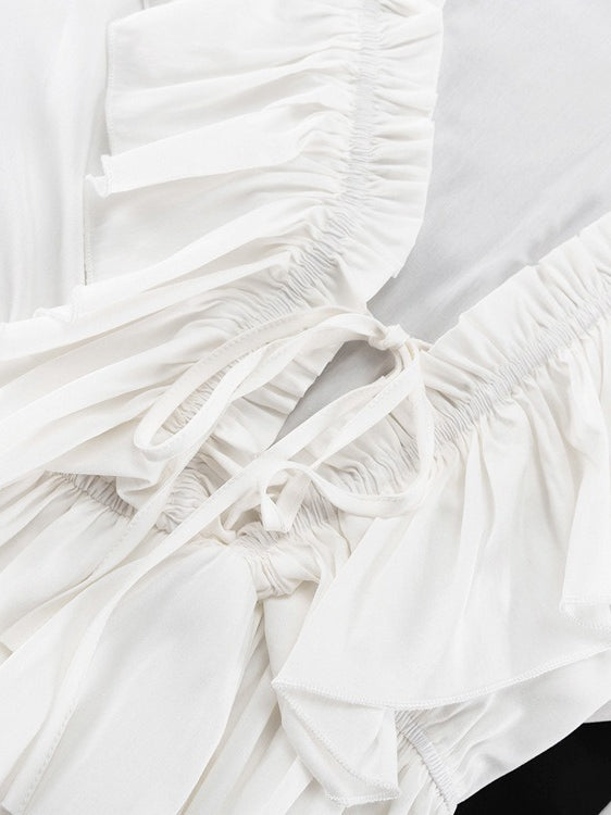 V-neck Ruffle Sleeve Flared Hem Dress Women N6C191