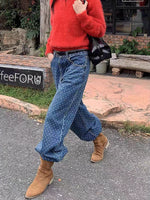 Load image into Gallery viewer, Polka Dot Straight Leg Denim Jeans Women N6F003