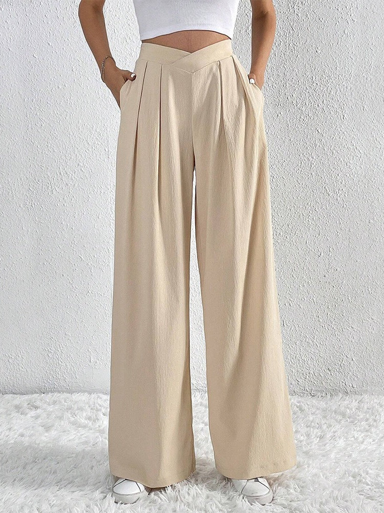 Pleated Wide Leg Work Pants Women N6B041