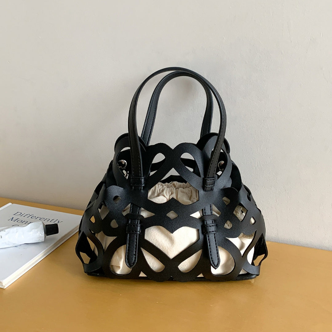 Cut Out Drawstring Bucket Bag Hollow Out PVC Cotton N6F122