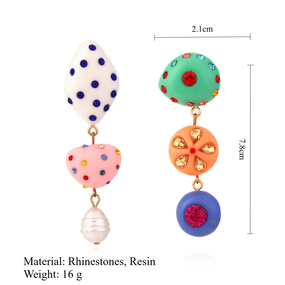Asymmetrical Candy Resin Drop Earrings Rhinestone S5P166