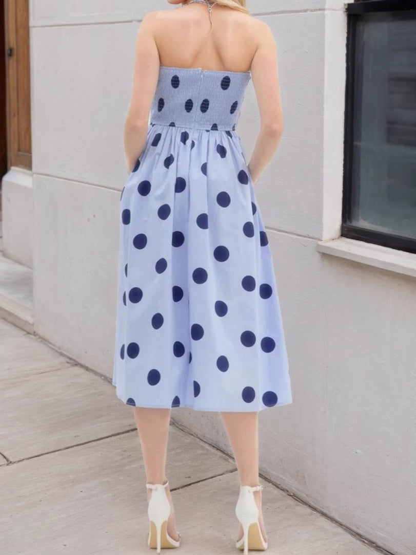 Polka Dot Sleeveless Bodycon Maxi Dress Women N6E161