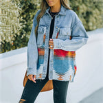 Load image into Gallery viewer, Denim Wool Blend Jacket Women Vintage Distressed Hem N5A114
