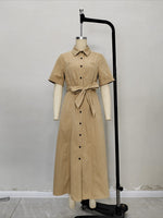 Load image into Gallery viewer, Khaki Sleeveless Cross Tie High Waist A-Line Dress N6F231