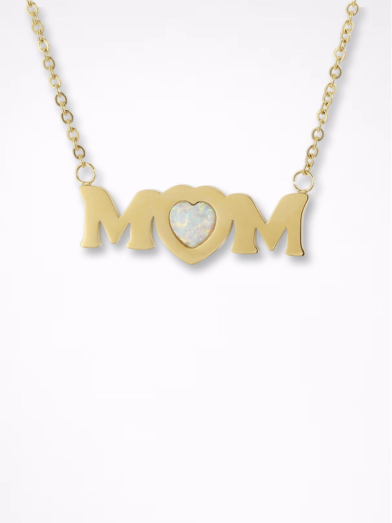 MOM Opal Heart Pendant Titanium Steel Necklace N6D538