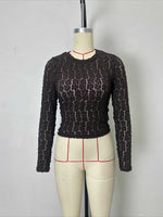 Load image into Gallery viewer, Brown Lace Long Sleeve Slim Fit Top N6F224