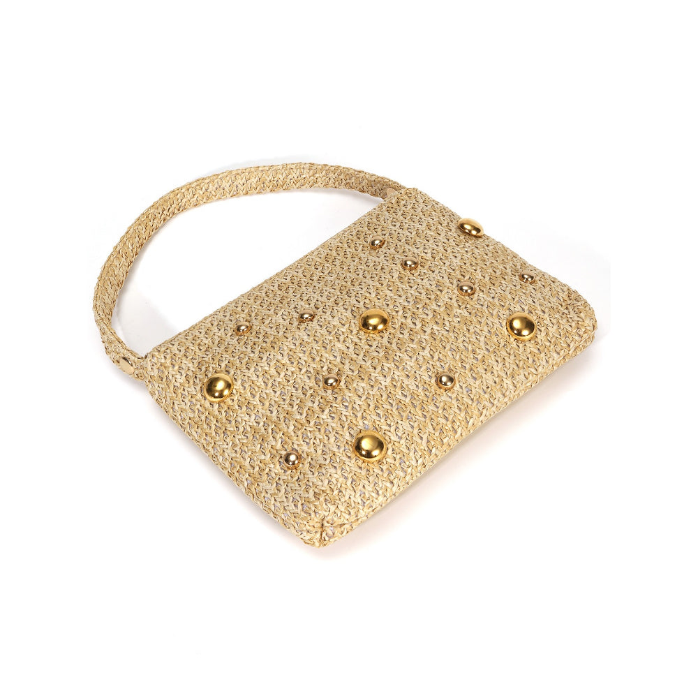 Straw Woven Tote Bag Magnetic Closure Beach Handbag N6F099
