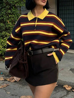 Load image into Gallery viewer, Color Block Stripe Polo Knit Pullover Oversized Lapel N6G146