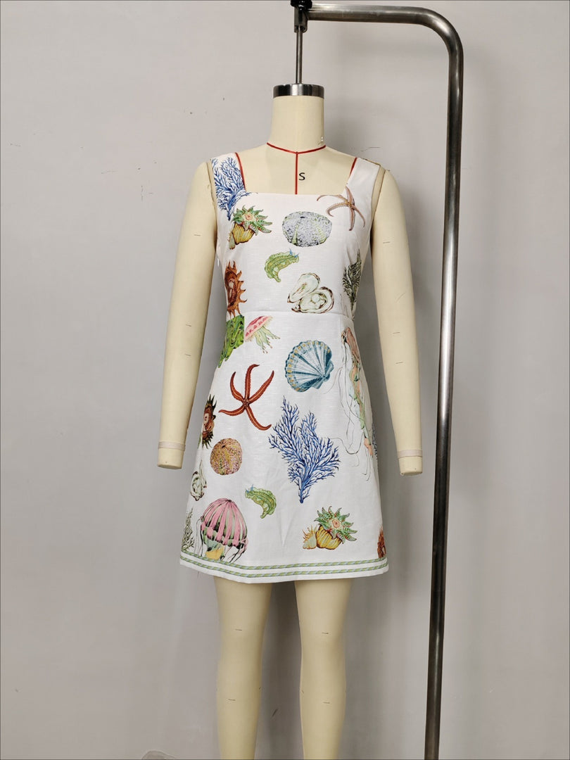 Backless Print Spaghetti Strap Mini Dress Women N6F087