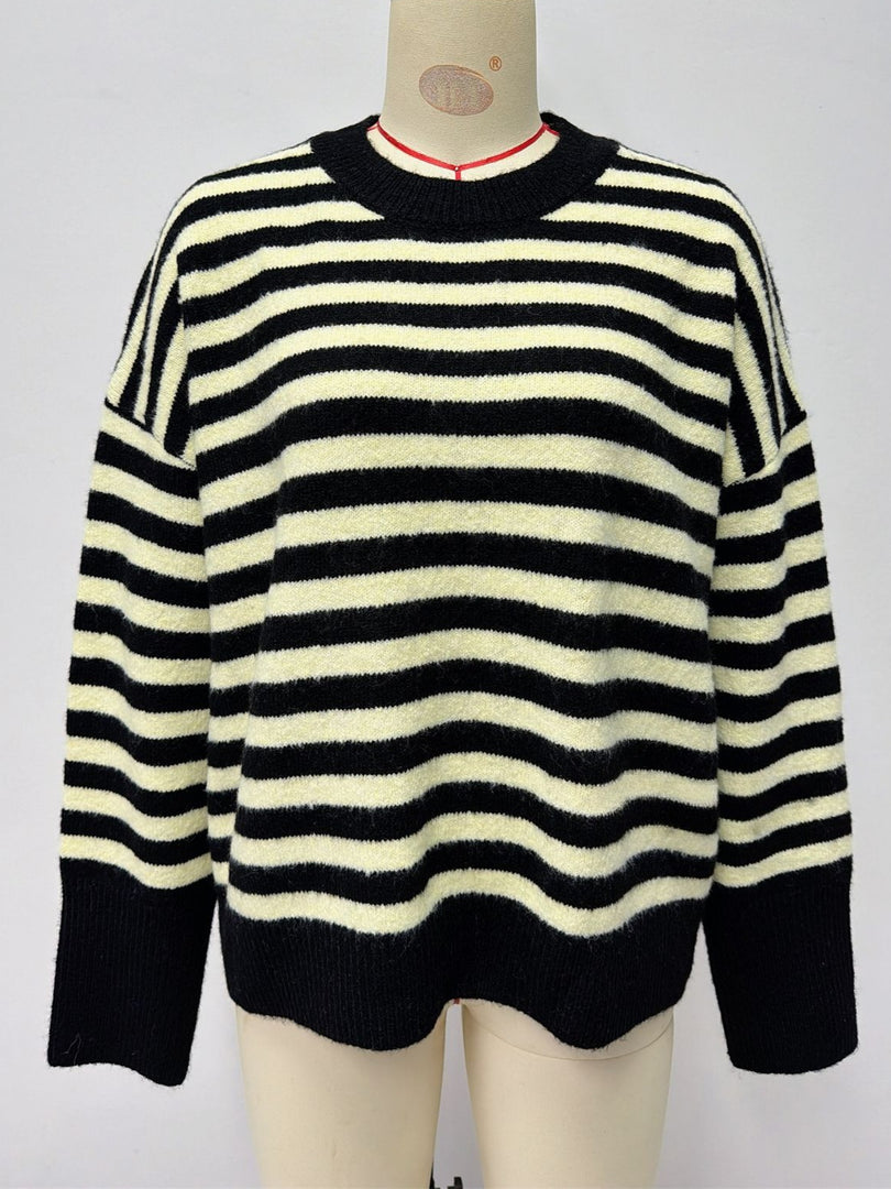 Casual Color Block Stripe Knit Pullover Women N6G187