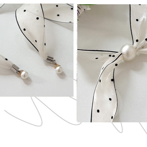 Women's Polyester Pearl Charm Neck Scarf N6J146