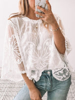 Load image into Gallery viewer, Lace Ruffle Batwing Sleeve Blouse Women Chiffon N6G269