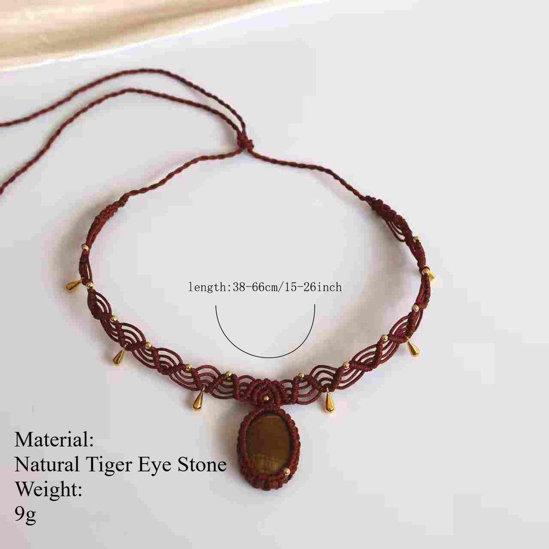Tiger Eye Braided Necklace Handknit Stone S5P201