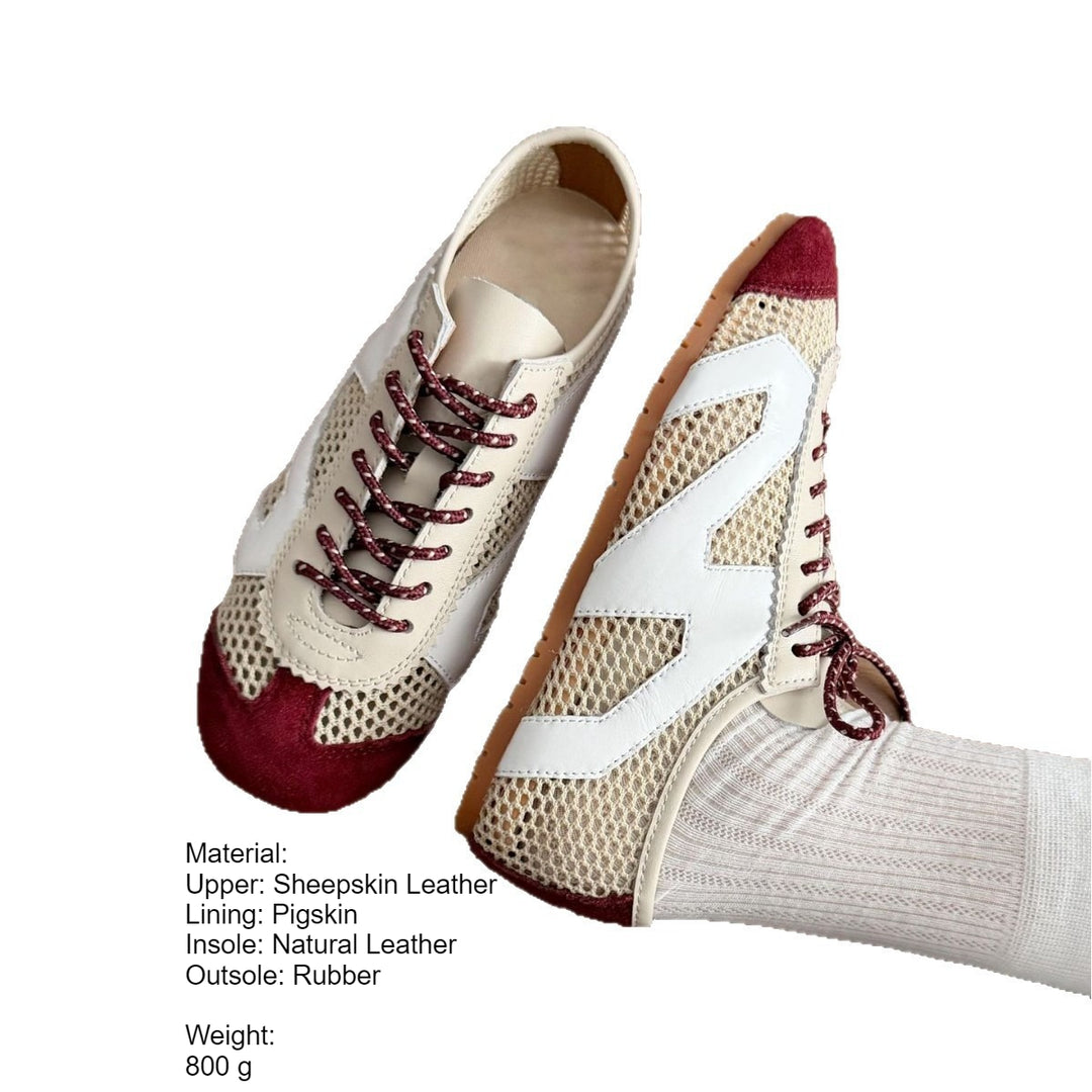 Color-Block Mesh Lace-Up Flats Women Breathable N6G247