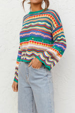Load image into Gallery viewer, Striped Color-Block Loose Round Neck Pullover Sweater N6H303