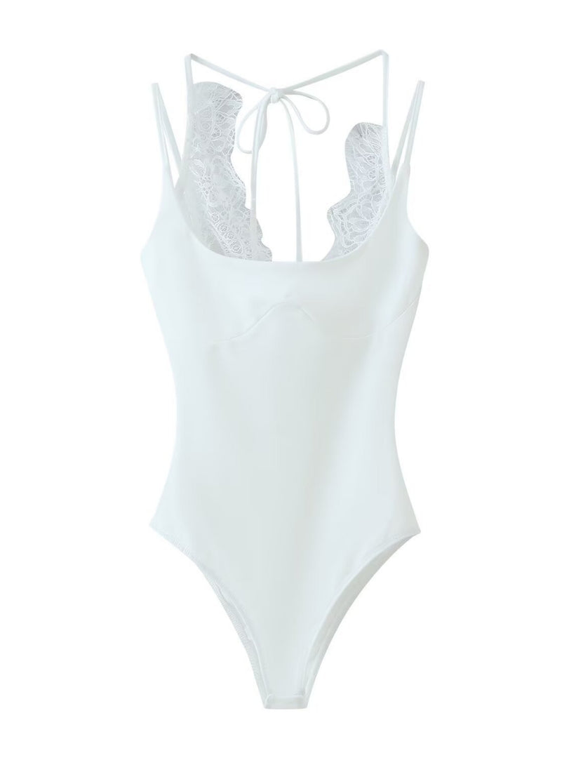 Lace Panel Halter Neck Bodysuit N6F015
