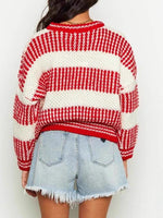 Load image into Gallery viewer, Block Round Sweater Lightweight Red White N5Z885
