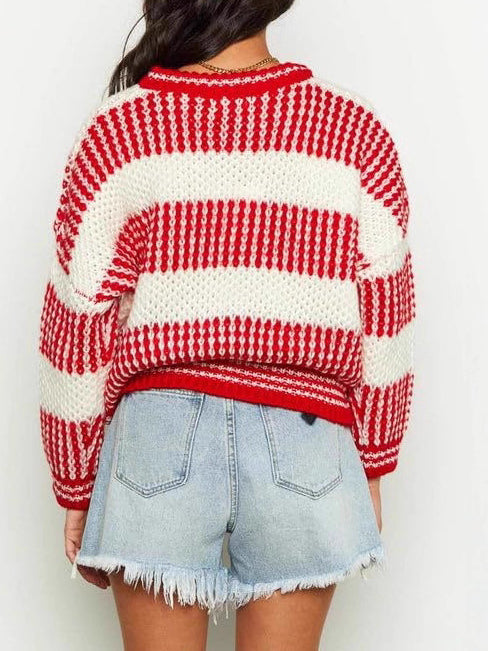 Block Round Sweater Lightweight Red White N5Z885