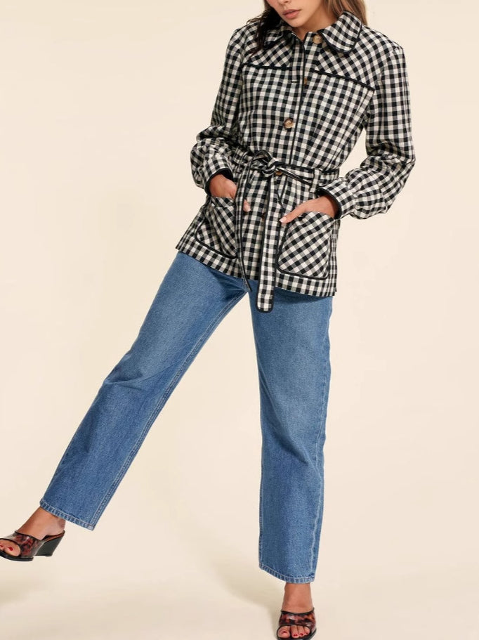Check Peter Pan Button Cardigan Long Mid Heavy N5Z597