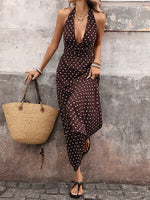 Load image into Gallery viewer, Polka Dot Halter Deep V-Neck Bodycon Dress N6E164