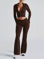 Load image into Gallery viewer, Hooded Zip-Up Sweatshirt and Pants Set Women N6D078