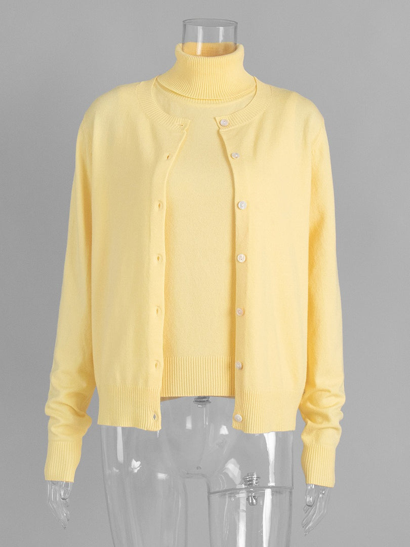 Knit Set High Neck Sleeveless Top Cardigan Two-Piece N6G134