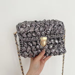 Load image into Gallery viewer, Handwoven Metallic Shiny Crossbody Bag Lock Closure N6F088