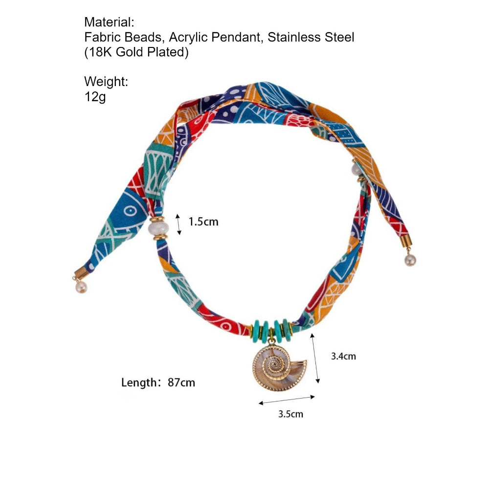 Bohemian Fabric Bead Shell Pendant Necklace N6E110