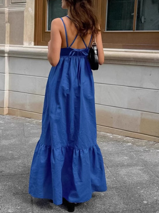 Blue V-Neck Slip Dress Women N6D113