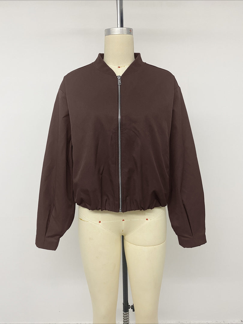 Streetwear Solid Cropped Bomber Jacket Women N6H293