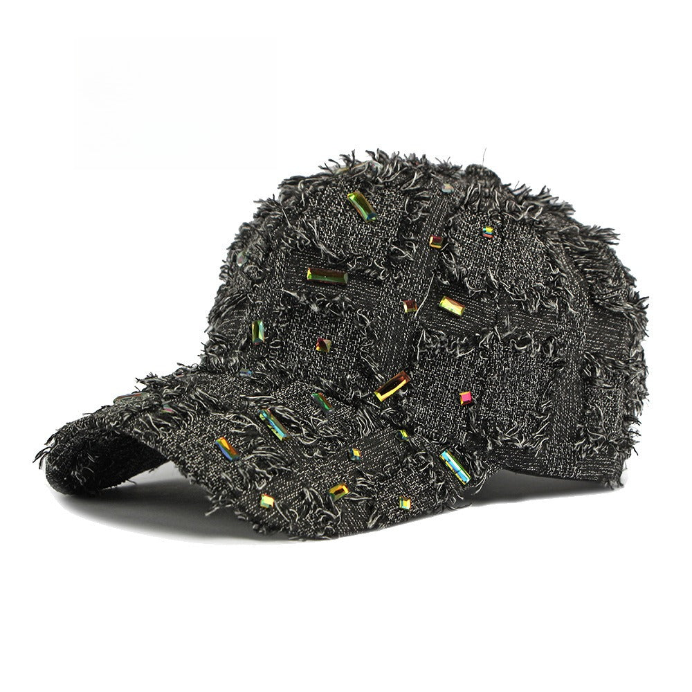 Distressed Plaid Baseball Cap Rhinestone Frayed  N6G210
