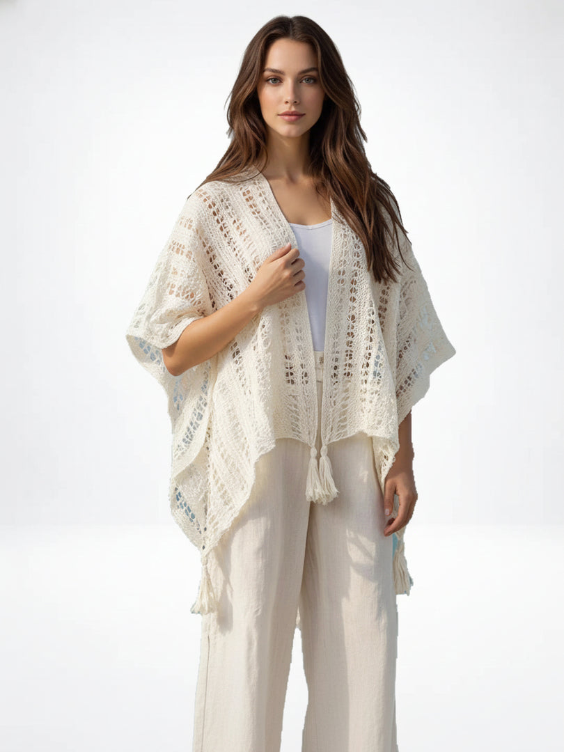 Ethnic Openwork Knit Shawl Beach Cover-Up N6C317