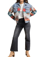 Load image into Gallery viewer, Ethnic Print Wool Denim Mix Coat   Multiple Colors N5A108
