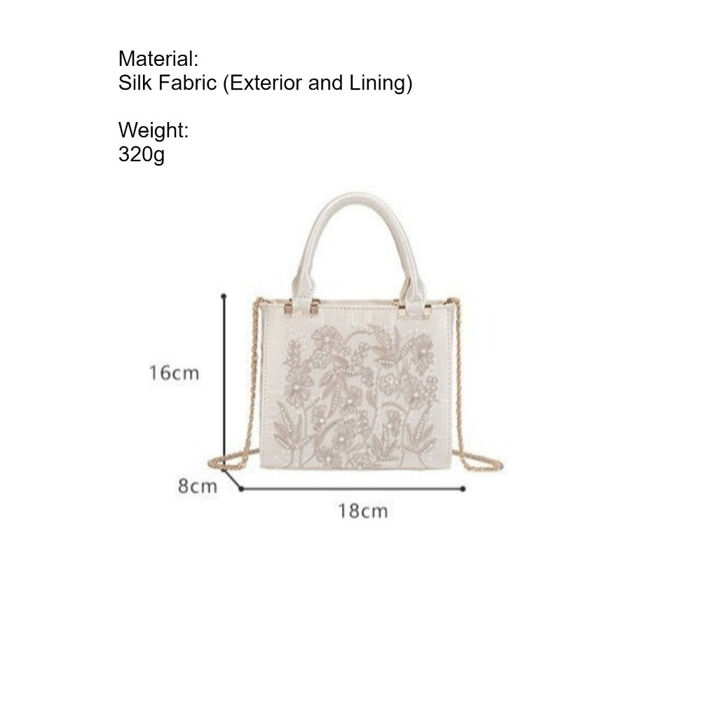 Vintage Silk Pearl Chain Clutch Bag with Embroidery N6E030