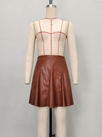 Load image into Gallery viewer, Vintage Chocolate Leather A-Line Mini Skirt N6F236