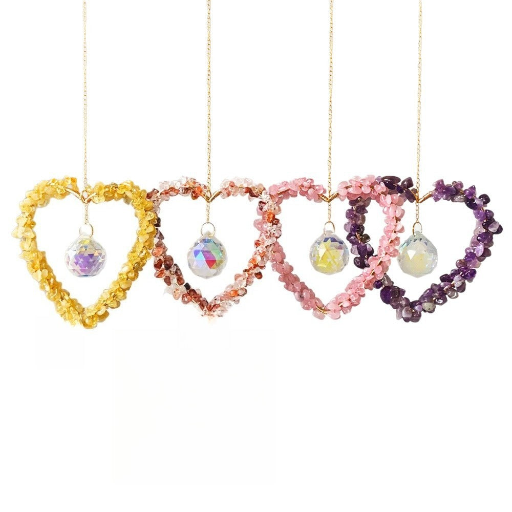 Natural Crushed Crystal Heart Sun Catcher Decor N6F291