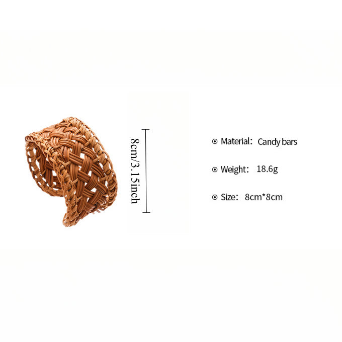 Woven Rattan Bangle Open Geometric Hand-Coiled S5P098