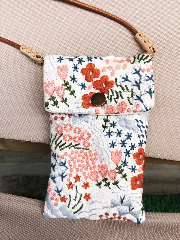 Embroidered Two Way Crossbody Phone Pouch N6B106