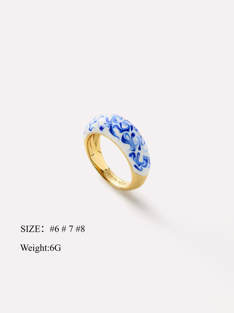 Bluewhite Ceramic Wave Ring Porcelain Motif S5P240