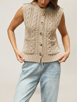 Load image into Gallery viewer, Round Neck Pocket Sleeveless Cardigan Vest Women N6H291