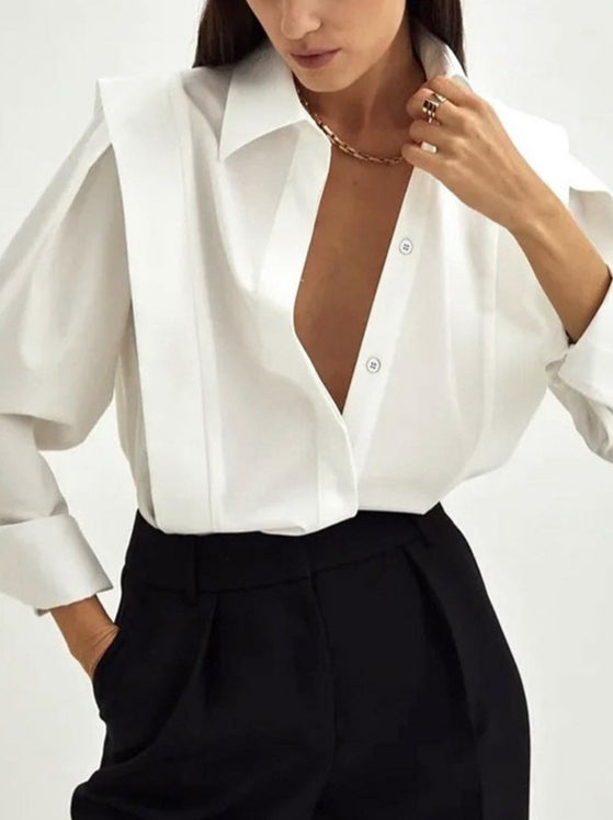 French Sharp Shoulder Slimming Shirt Women N6C136